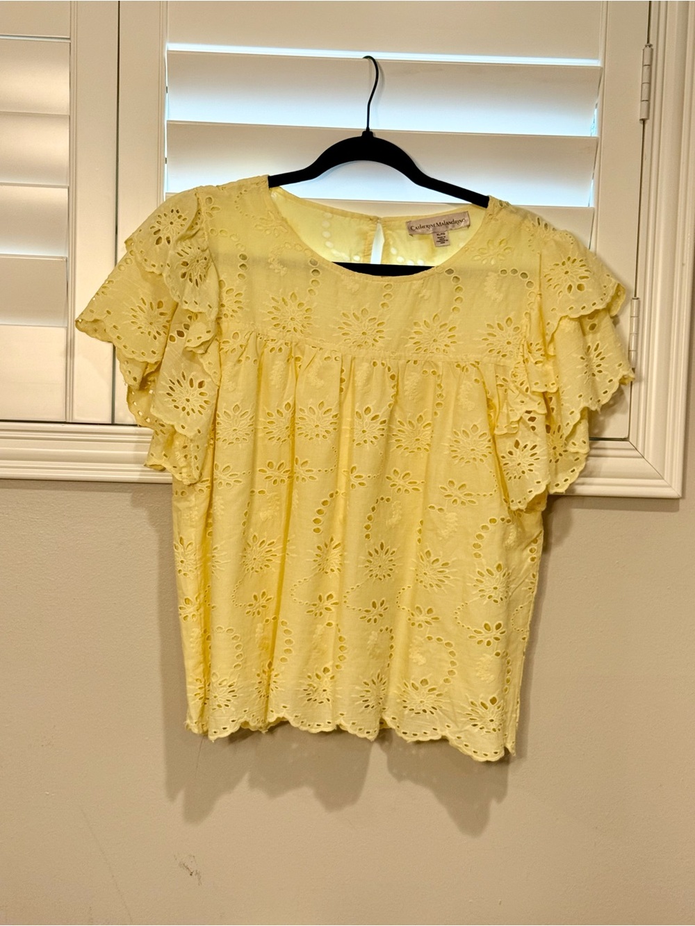 Catherine Malandrino Yellow Eyelet Ruffle Sleeve Top